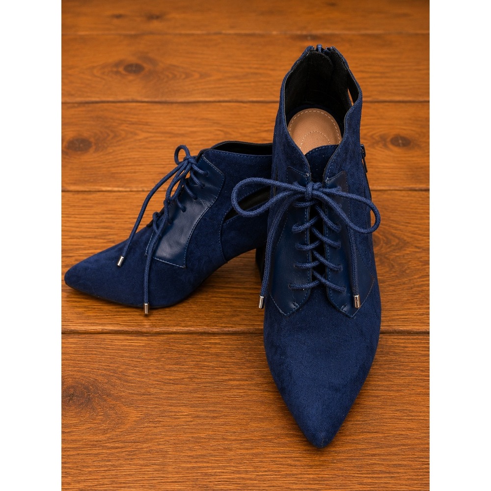 Comfortview Fatima Navy Blue Lace Up Cut Out Pointed Toe Block Heel Shootie 9.5M